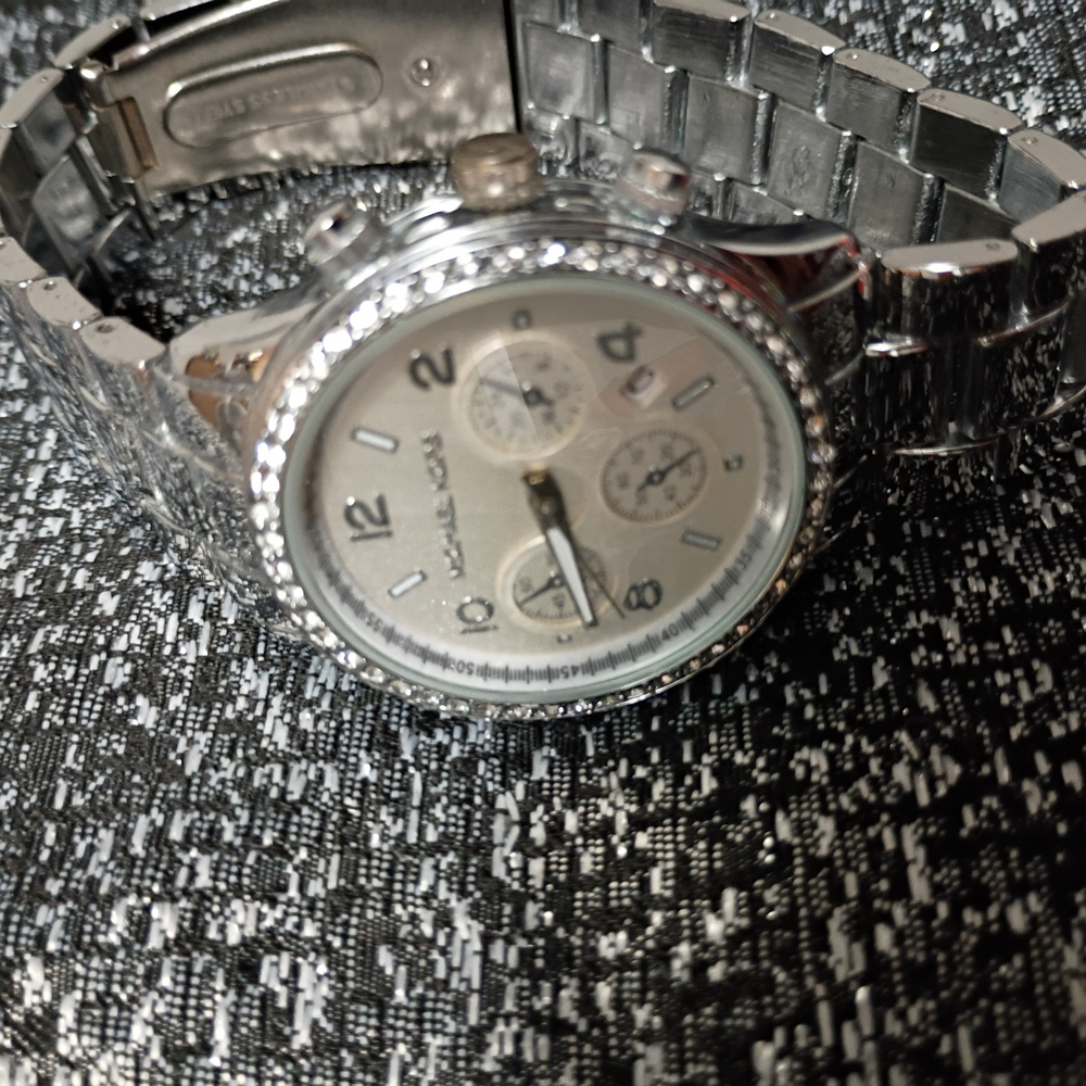 Michael Kors Silver Crystal-Trim Chronograph Watch